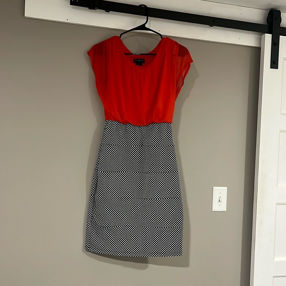 Red, Black, White Polka Dot Body Con Dress